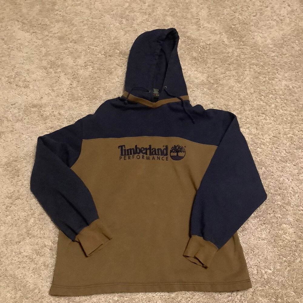 Navy and Brown Timberland Hoodie. Like New, Size Medium.